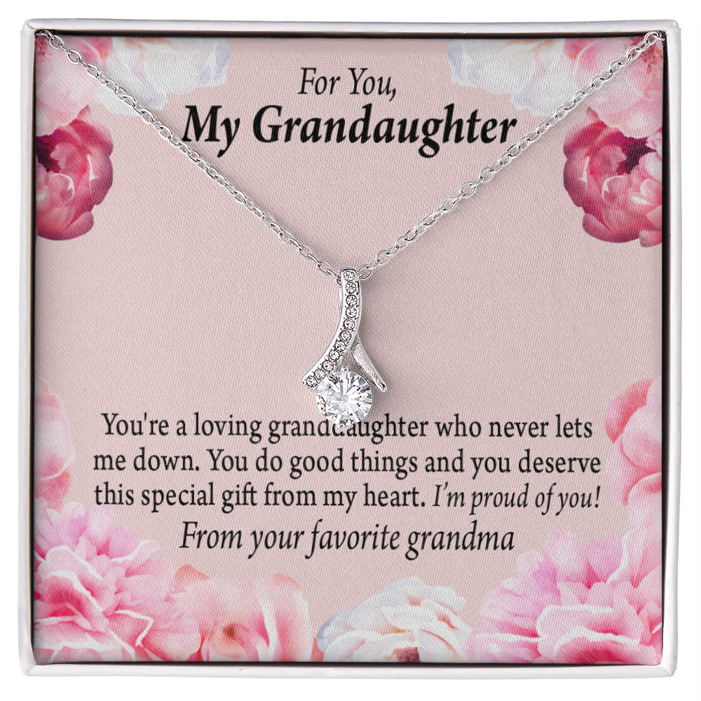 To My Granddaughter You're Special Ribbon Necklace Silver Tone Standard Box